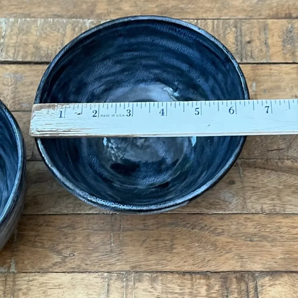 Handmade Ceramic Bowls Terracotta Base Blue & White Spiral Glaze Finish